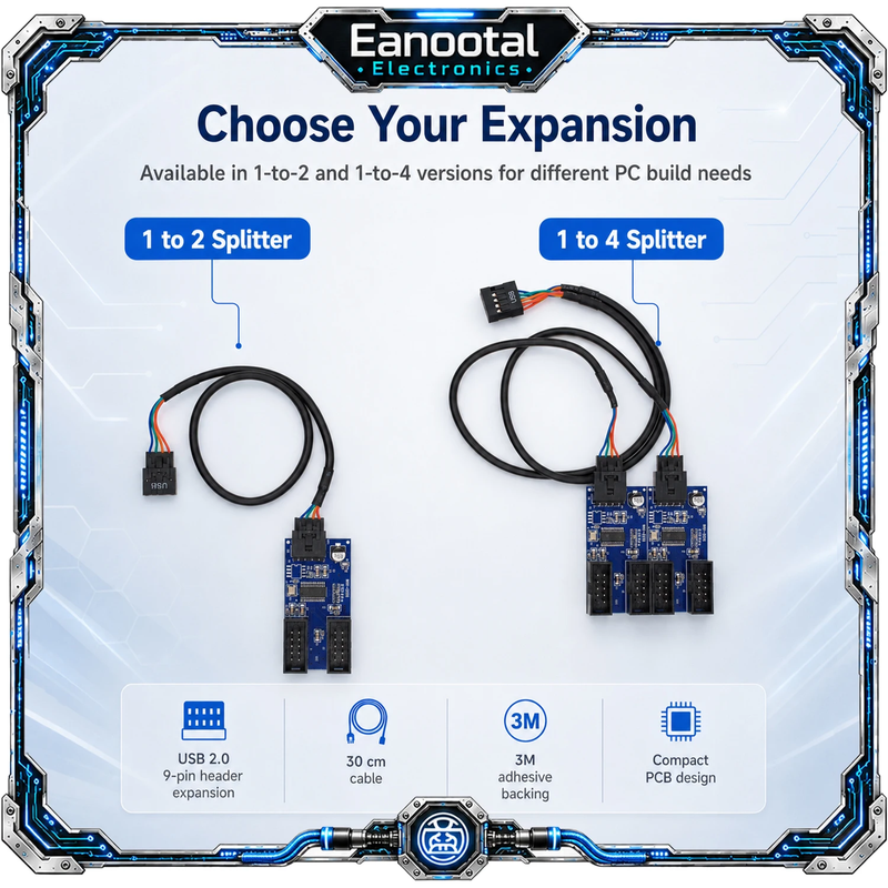 Motherboard USB 2.0 9 Pin Header Expansion Hub 1 to 2 1 to 4 Port Splitter for R