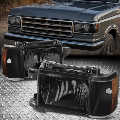 Для 87-91 Ford F150 F250 F350 Bronco Фары головного света Черный/Дымчатый/Янтарный