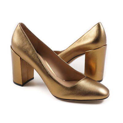 Pre-owned Ferragamo Salvatore  'arezzo 85' Gold Leather Pump Heels 8b $675 Shoes