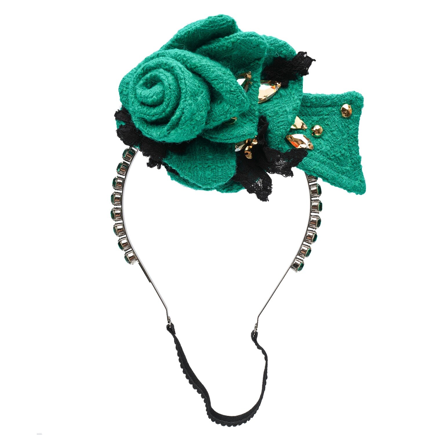 Розовая кружевная металлическая тиара-ободок из твида с кристаллами Dolce & Gabbana Зеленый