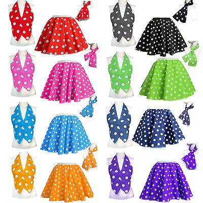 Girls Duet Skirt Or Waistcoat POLKA DOT ROCK n ROLL 50s COSTUME UK