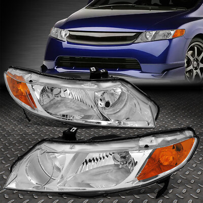 ДЛЯ 06-11 HONDA CIVIC SEDAN PAIR CHROME HOUSING AMBER CORNER ФАРЫ ФАРЫ