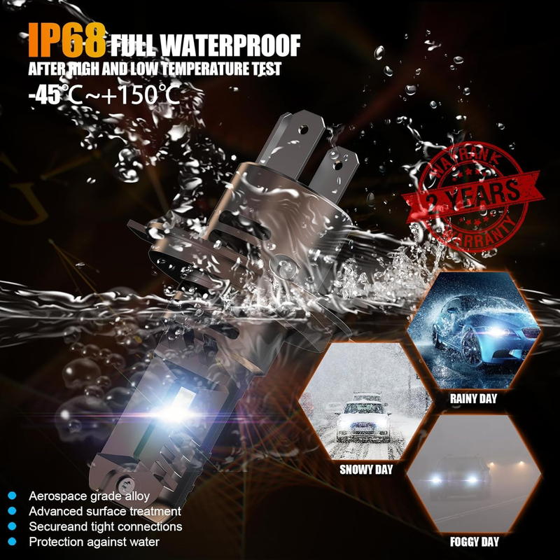 H4 LED Headlight Bulb high/Low, 800% 36000LM 120W Super Brightness, 6500K White