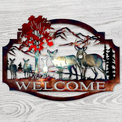 Metal Deer Wall Decor Welcome Forest Deer Mountain Metal Wall Art Rustic Cabin W