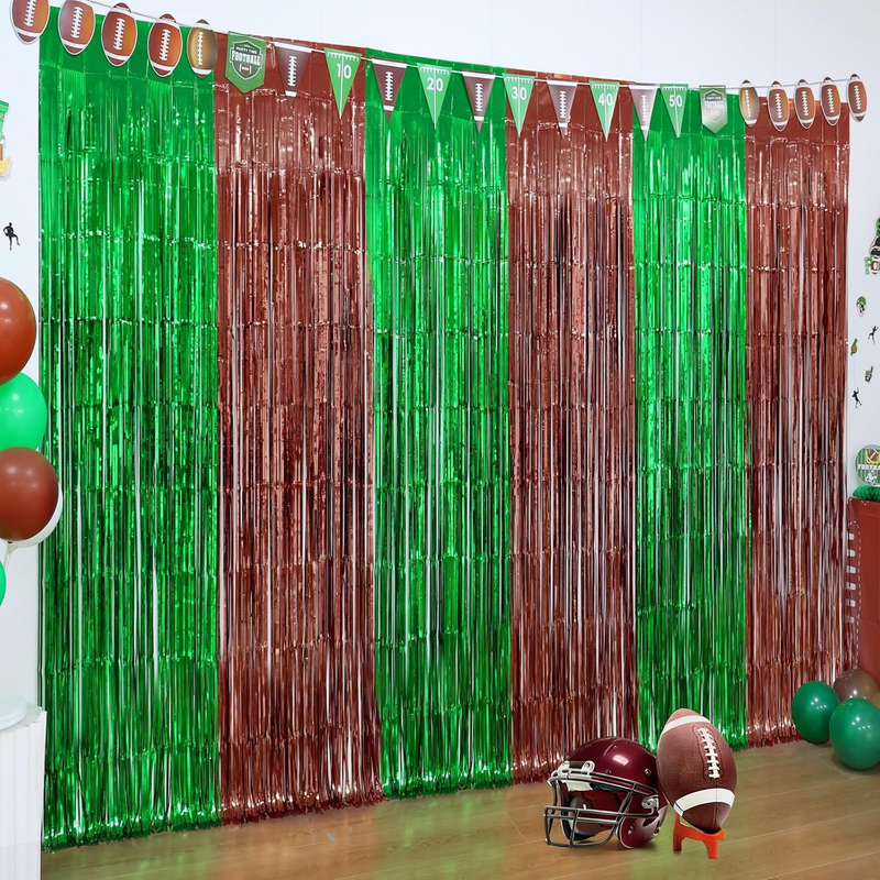 3 Pack Football Foil Fringe Curtains 3.3x6.6ft Backdrop Stream...