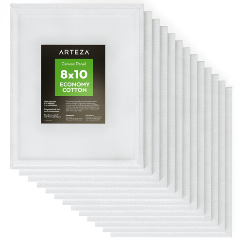 Arteza 8x10” White Blank Canvas Panels Boards, Bulk Pack of 14, Primed, 100% for