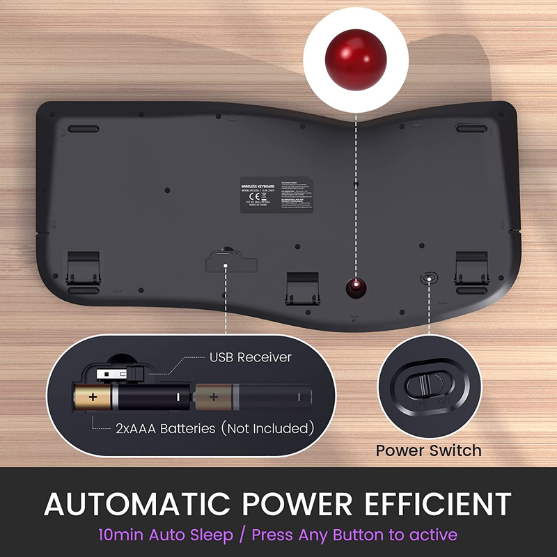 Ergonomic Keyboard, 2 in 1 Wireless Computer Keyboard and Trackball Mouse Combo