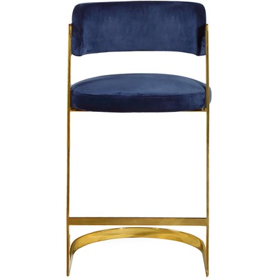 Pre-owned Meridian Stephanie Navy Velvet Stool, Set Of 2 Gold Contemporary Navy Velvet