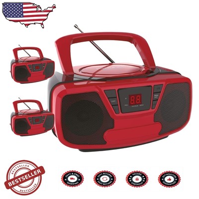 Red & Black Wireless Boombox - Portable CD Player with Bluetooth and AM/FM Tuner