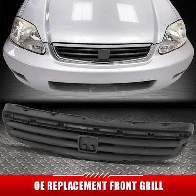 [Горизонтальные планки] Для 99-00 Honda Civic DX EX LX 4Dr Верхняя решетка радиатора матово-черная