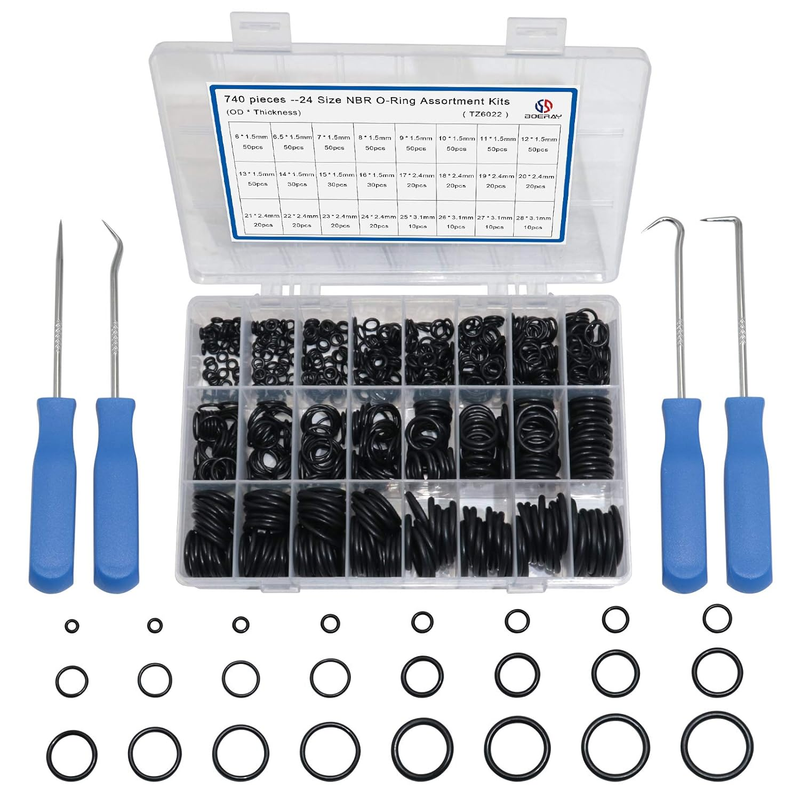 24 Size 740 pcs Nitrile Rubber NBR O-Ring Gasket Ring Assortment Kits Thickness