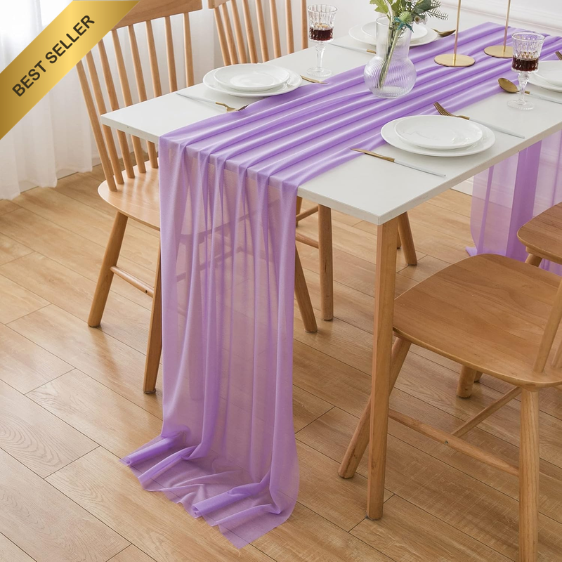 Purple Sheer Chiffon Table Runner Rustic Boho Wedding Bridal Shower
