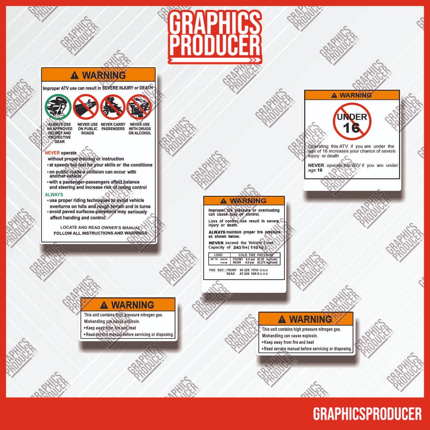 Suzuki LTz 400 ATV Warning Symbol Stickers Decals