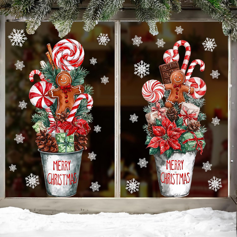 Christmas Window Clings Decorations: 2 Sheets Extra Large Red White Peppermint C