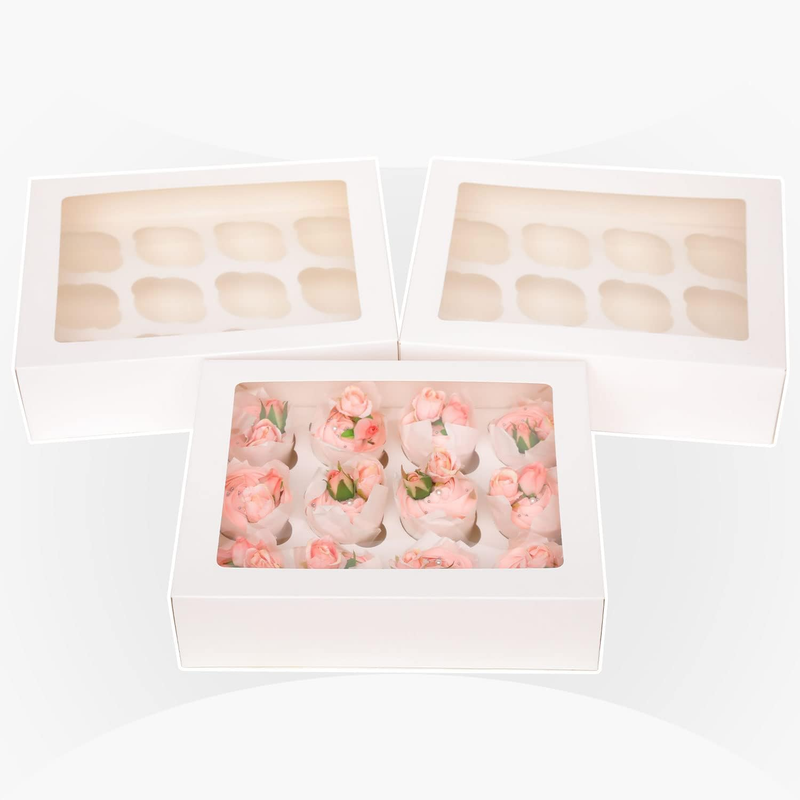 White 12 Pcs Cupcake Box Cupcakes Carrier 12 Cupcake Containers, 12 Cupcake Boxe