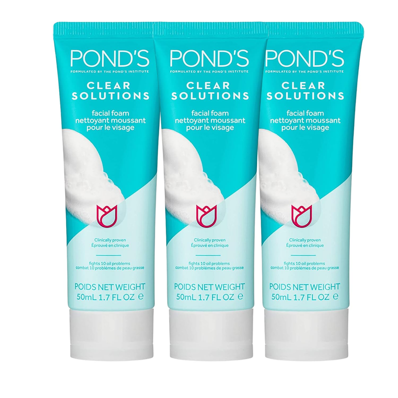 Clear Solution, Foaming Face Wash, Removes Excess Oil, Face Cleanser, 3-Pack of