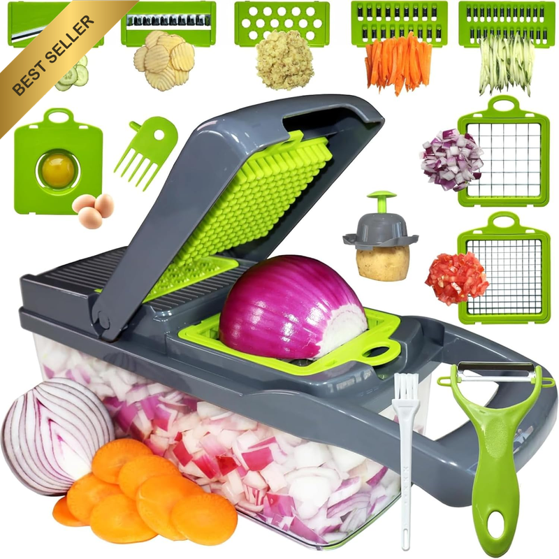 15-In-1 Vegetable Chopper and Slicer, Kitchen Food Dicer with Container, Spirali