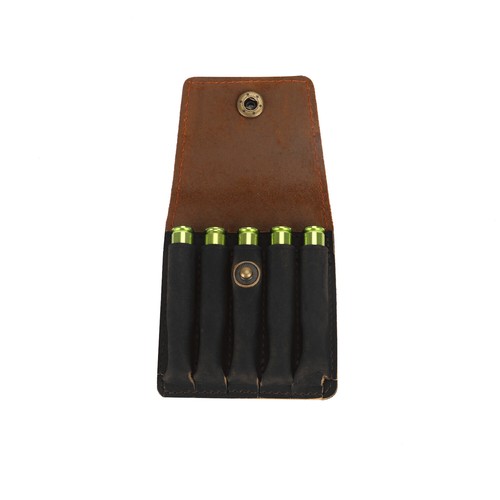 TOURBON Leather Shooting Rifle Ammo Belt Pouch Hunting Cartridge Wallet 5 Rounds