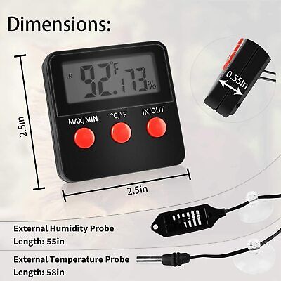 Digital Thermometer & Hygrometer w/Temperature & Humidity Probe for Pet reptile