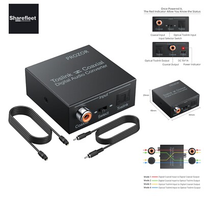 PROZOR Optisch Koaxial Bidirektional DA Wandler Digital Audio Konverter DAC T...