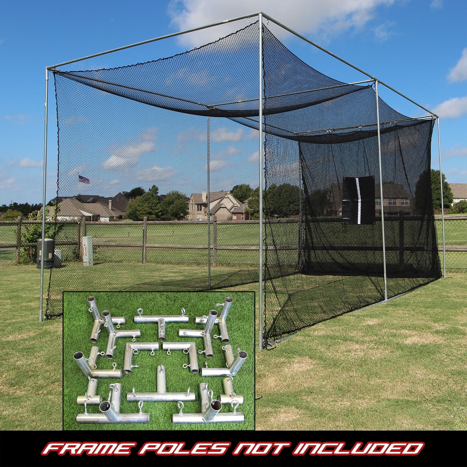 Golf Net and Baffle 20x10x10 (w/ Frame Corners) Practice Training Enclosure