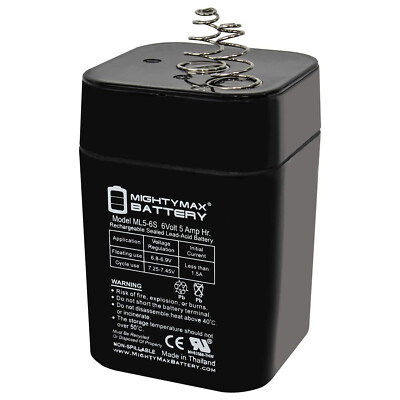 Mighty Max ML5-6S -6 Volt 5 AH, Spring S2 Terminal, Rechargeable SLA AGM Battery