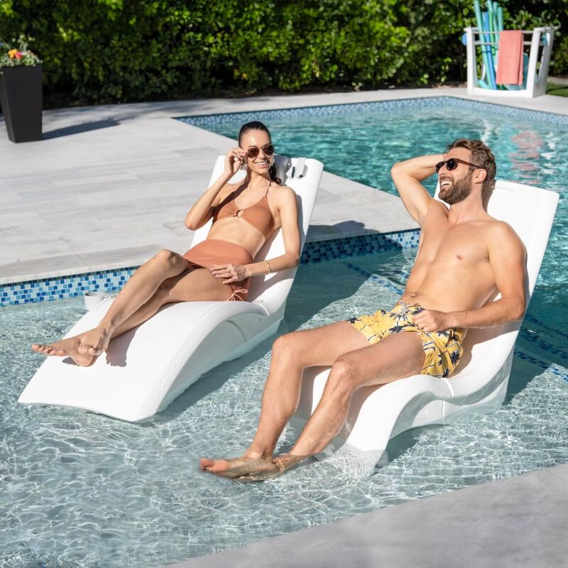 2x Pool Loungers with Riser In Pool Lounge Chair for Sun Shelf, Water Up to 15”D