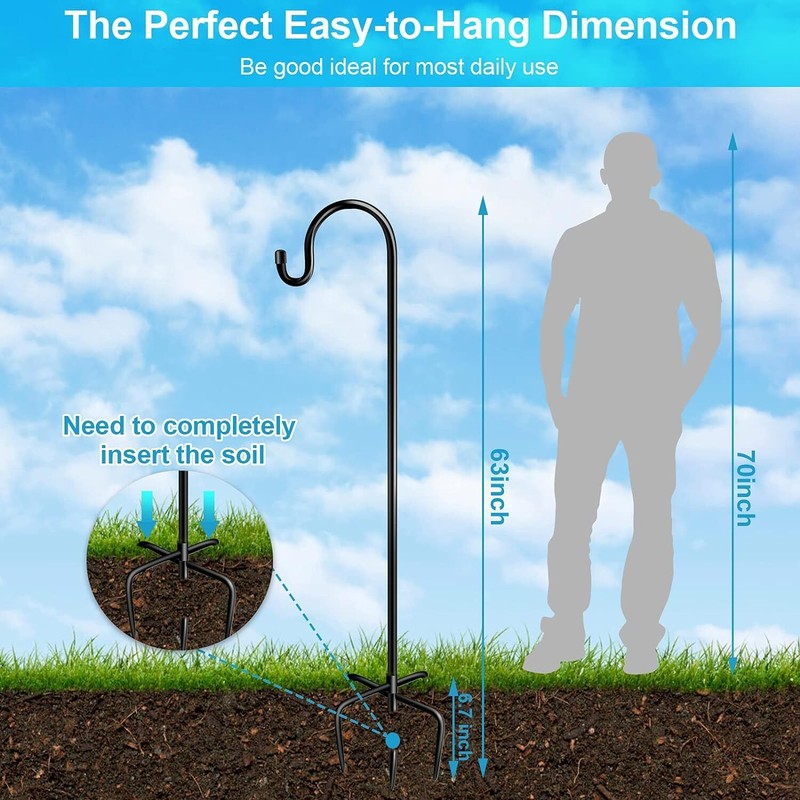 Outdoor Shepherd Hook 63 Inch Adjustable Heavy Duty Bird Feeder Pole2 Packs M