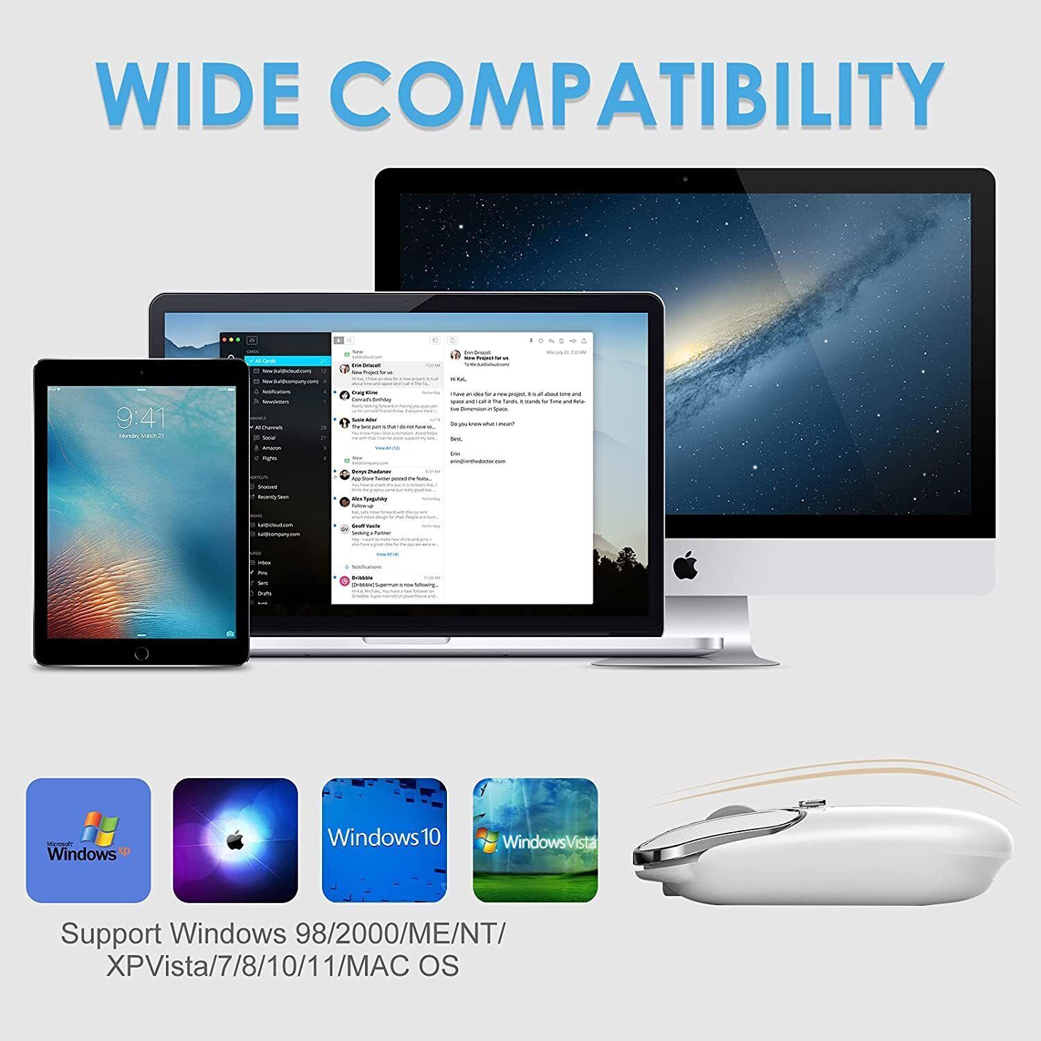 2.4G Wireless Mouse Rechargable Silent Mice Lightweight for PC/Laptop/Mac Office