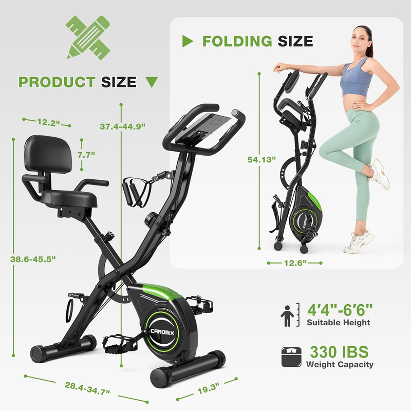 Folding Exercise Bike, 4 in 1 Stationary Bike for Home Workout with 16-Level Adj