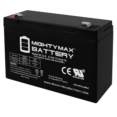 Mighty Max ML12-6F2 - 6 Volt 12 AH, F2 Terminal, Rechargeable SLA AGM Battery