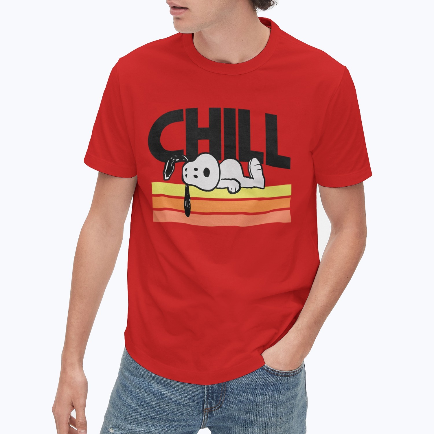 Snoopy Chill Relaxing Vintage Stripes Graphic Adult T-Shirt