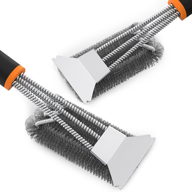 2 Pack BBQ Grill Brush, 15" BBQ Brushes for Grill, Rust-Proof Stainless Steel BB
