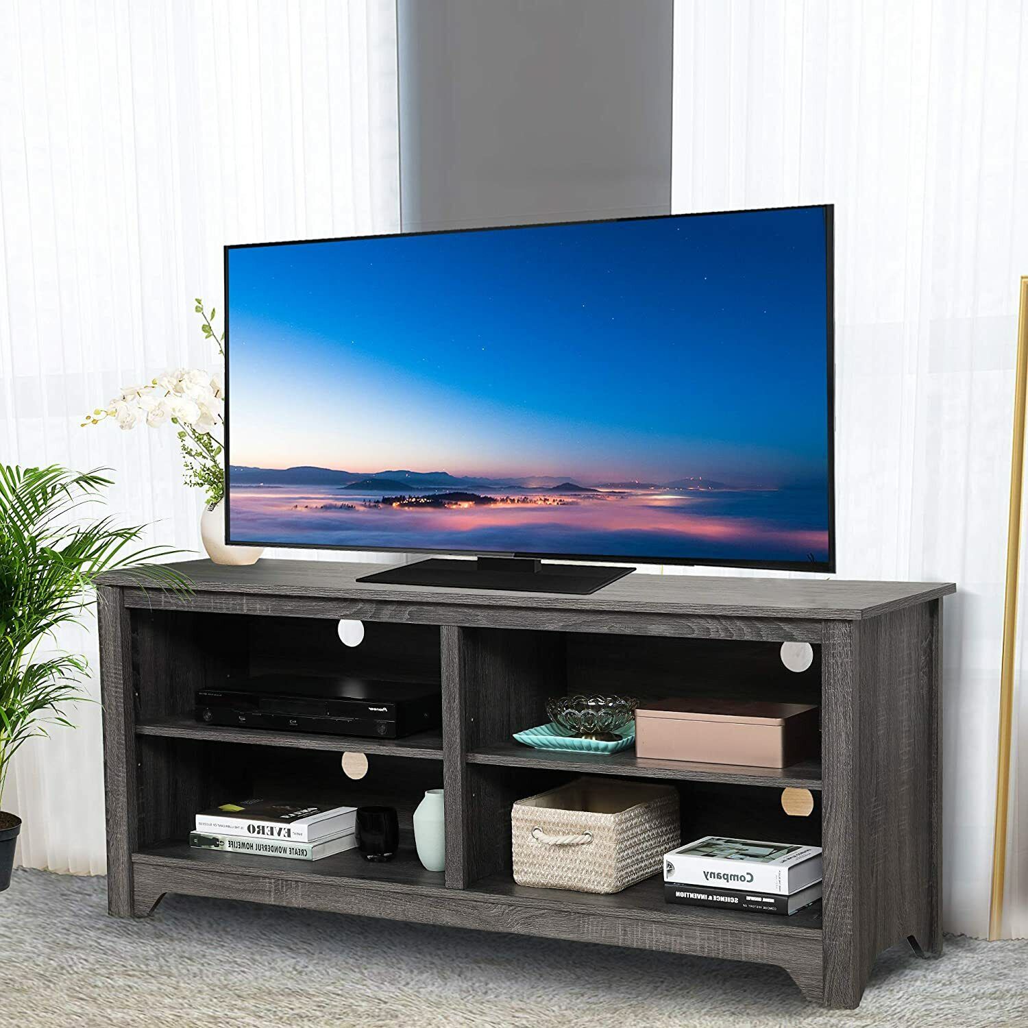 W/storage Shelf Console Table For Tvs Up To 65" Dark Grey
