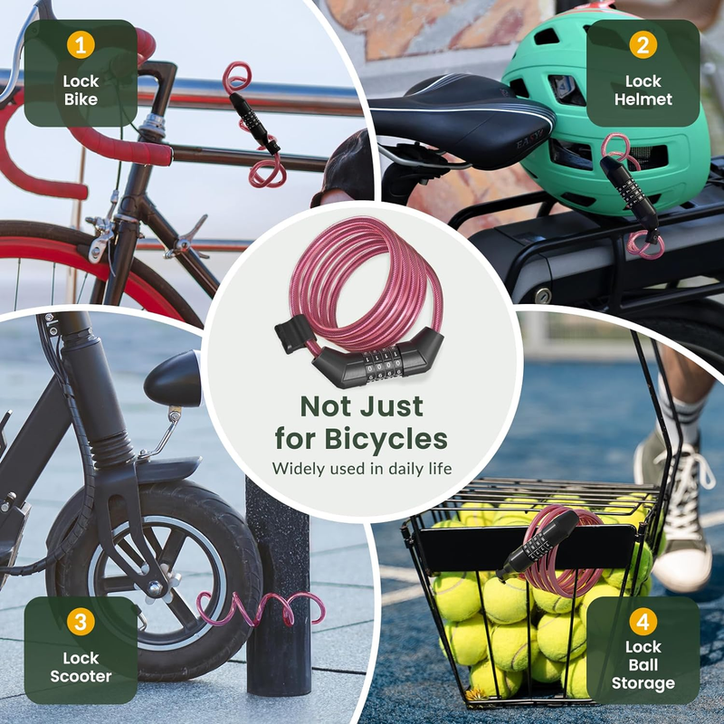 Titanker Bike Lock Cable, 4 Feet Bike Cable Lock Basic Self Coiling Kids Bike Lo