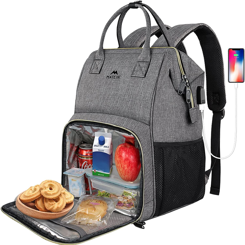 Lunch Backpack, Insulated Cooler Backpack Lunch Box Laptop Backpack with USB Por