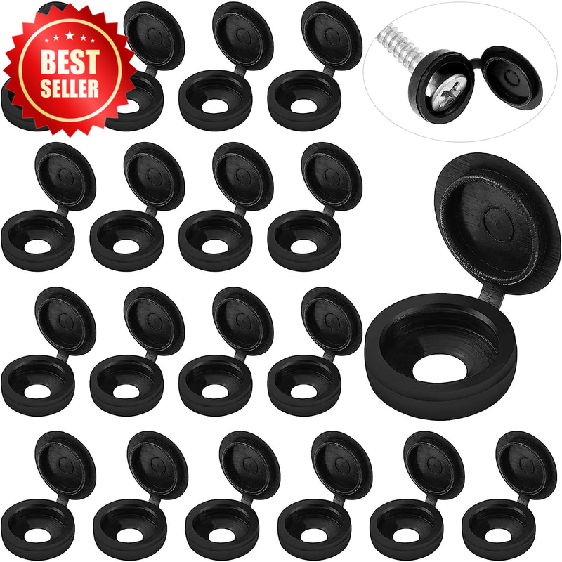 100 Pcs Black Plastic Hinged Screw Cover Caps Medium Washer Flip Tops US