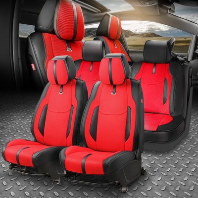 Полный комплект чехлов для автомобильных сидений из кожзаменителя серии Drive с защитной подушкой Красный / Черный