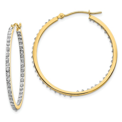 Pre-owned Goldia 14k Yellow Gold Diamond Large 36mm Hinged Round In & Out Hoop Earrings 0.01 Ct.