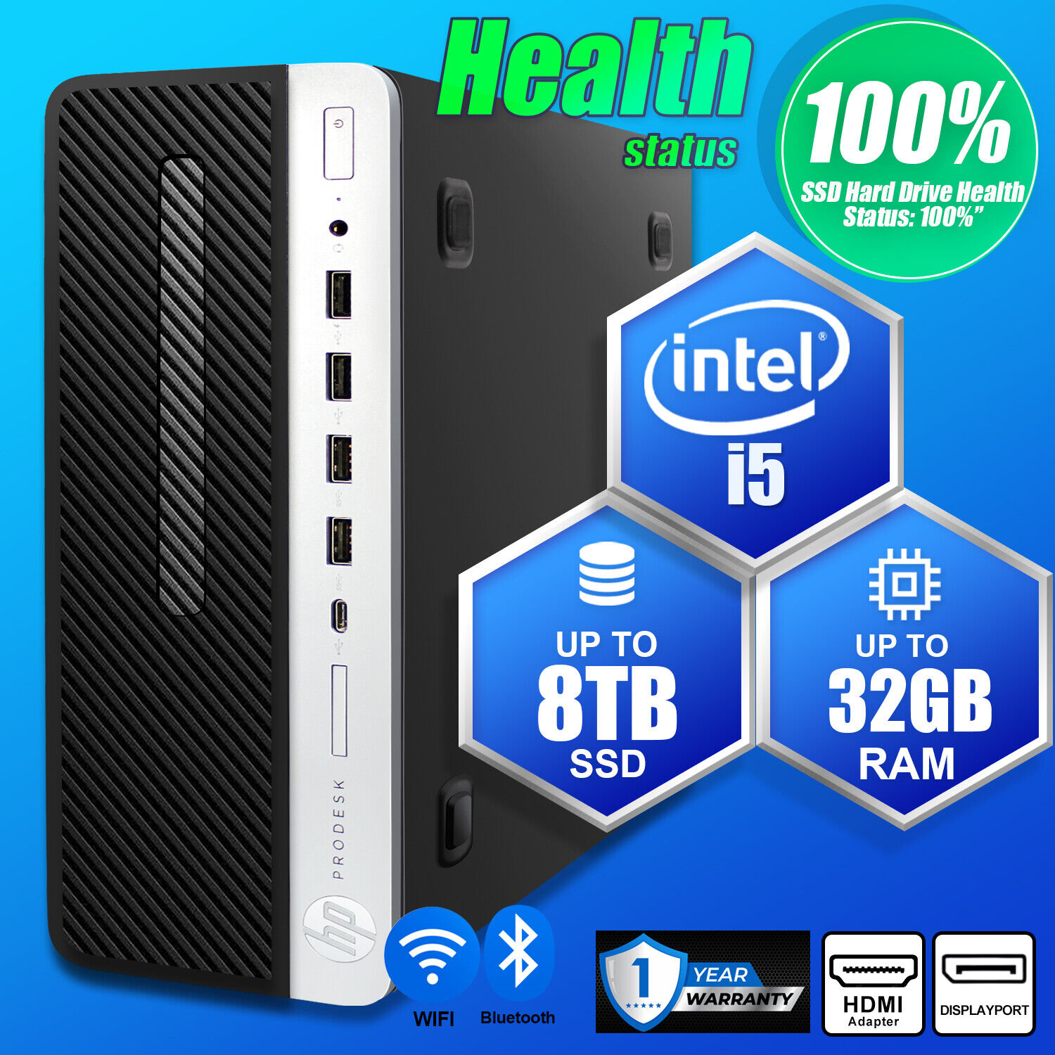 HP Desktop Computer PC i5 up to 64GB RAM 4TB NVMe m.2 SSD, Windows10 or 11, WiFi HP Desktop Computer PC i5 up to 64GB RAM 4TB NVMe m.2 SSD, Windows10 or 11, WiFi