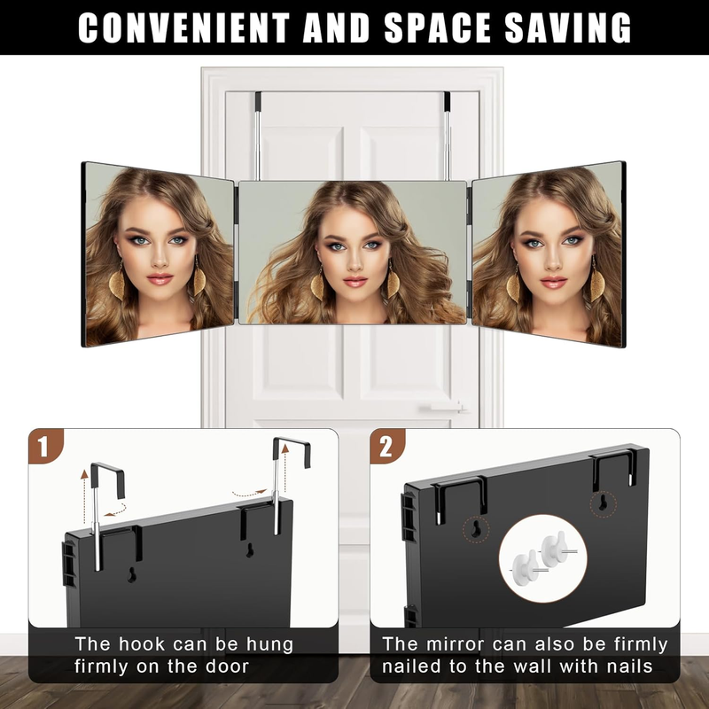 3 Way Mirror for Hair Cutting, Tri-fold Mirror for Shaving, Haircutting, Braidin