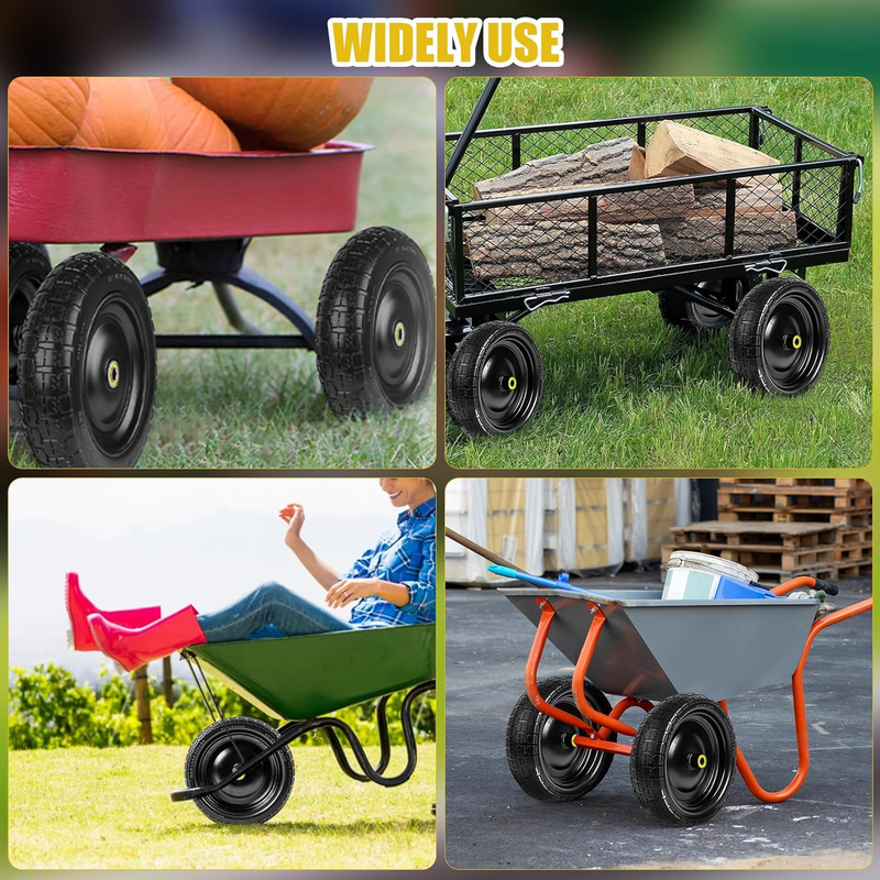 13" 4.00-6 Flat Free Wheel Replacement 2-Pack Solid Tire and Wheel for GOR Cart