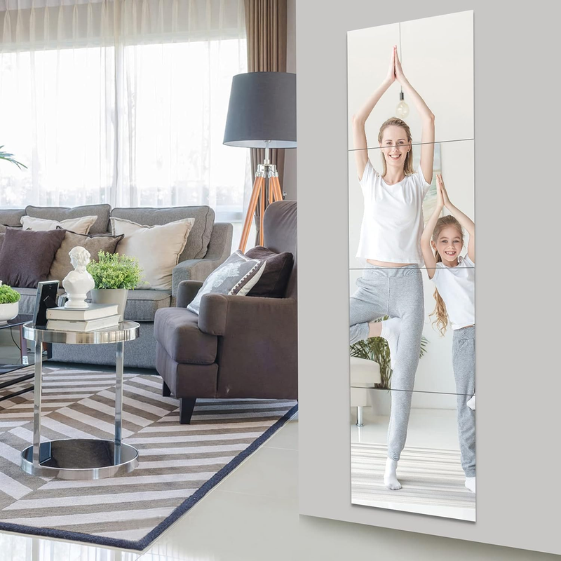 ® Full Length Mirror Tiles, Frameless Wall Mirrors 12 Inches 4 Pieces, Body Long
