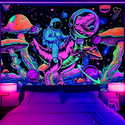 Blacklight Dinosaur Tapestry UV Reactive Space Astronaut Tapestry Mushroom Tapes