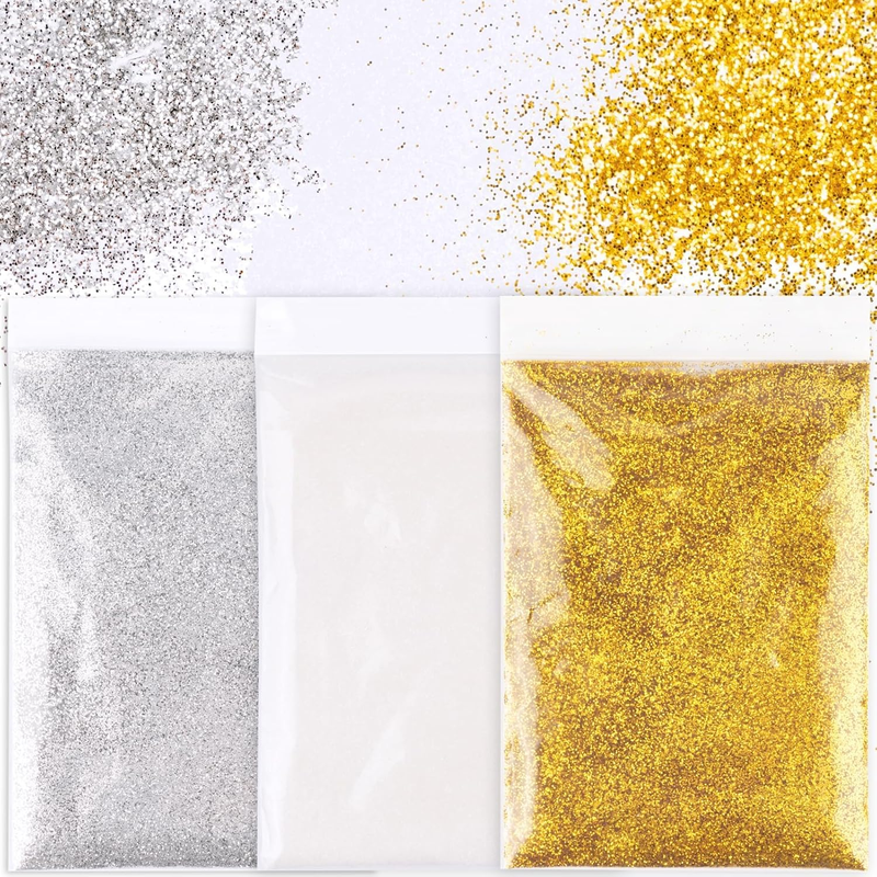 60g Glitter Powder Fine Gold, Silver, White for Crafting, Nails, Face, Card Maki