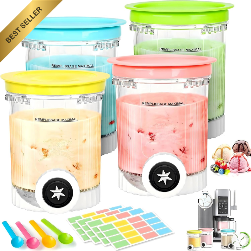 4Pcs Creami Swirl Pints & Lids Compatible with Ninja NC700 Series, NC701, NC701C