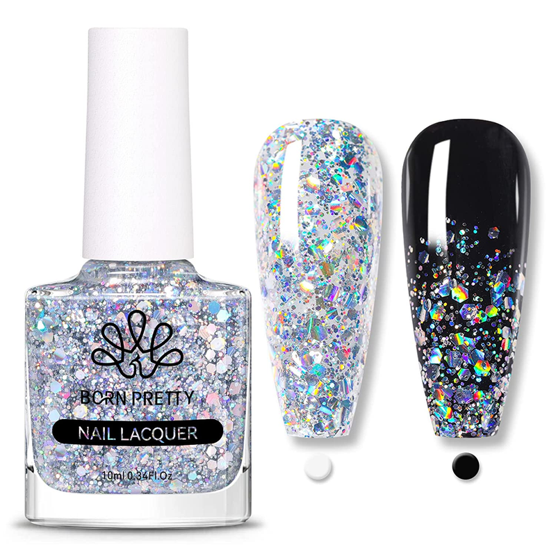 Holographic Nail Polish Silver Glitter Sequins Nail Polish 7ML