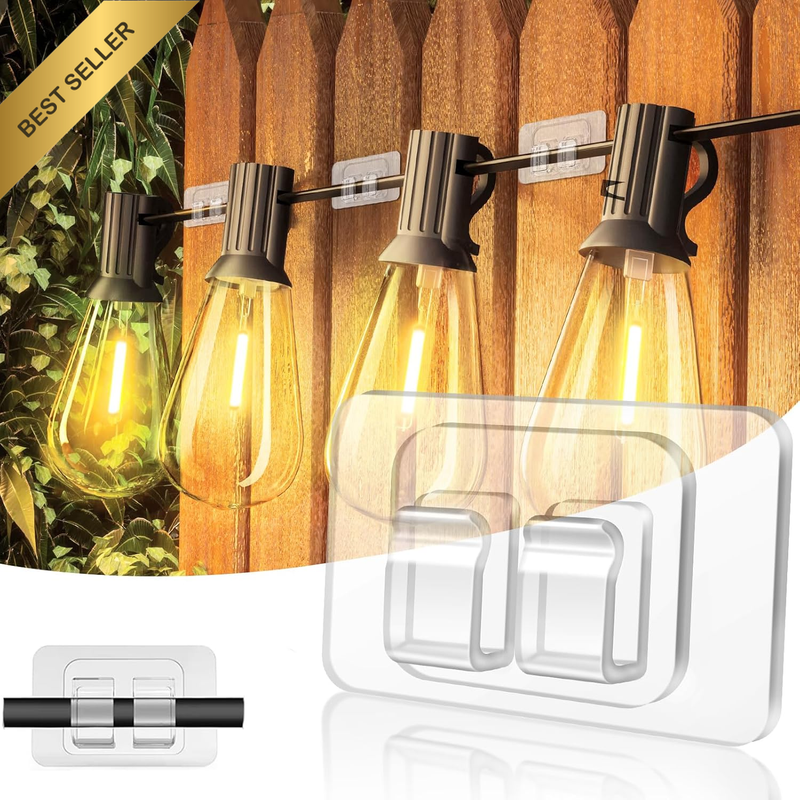 Hooks for Outdoor String Lights - 100 Pack Heavy Duty Strip Hooks, No Drill Ligh