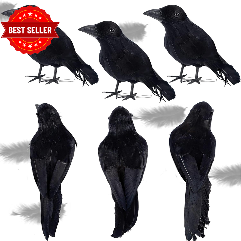 6 Pieces Halloween Black Crows Feathered Crows Realistic Looking Handmade Feathe