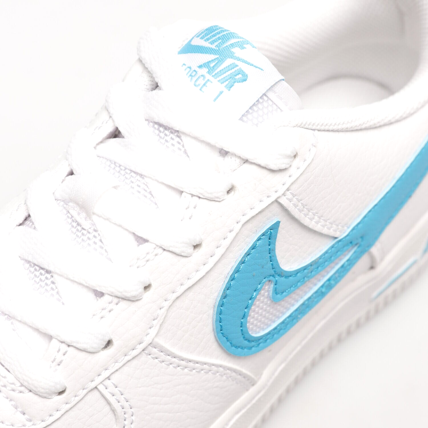 Nike Air Force One White Shoes Blue Swoosh Low Top Sneakers